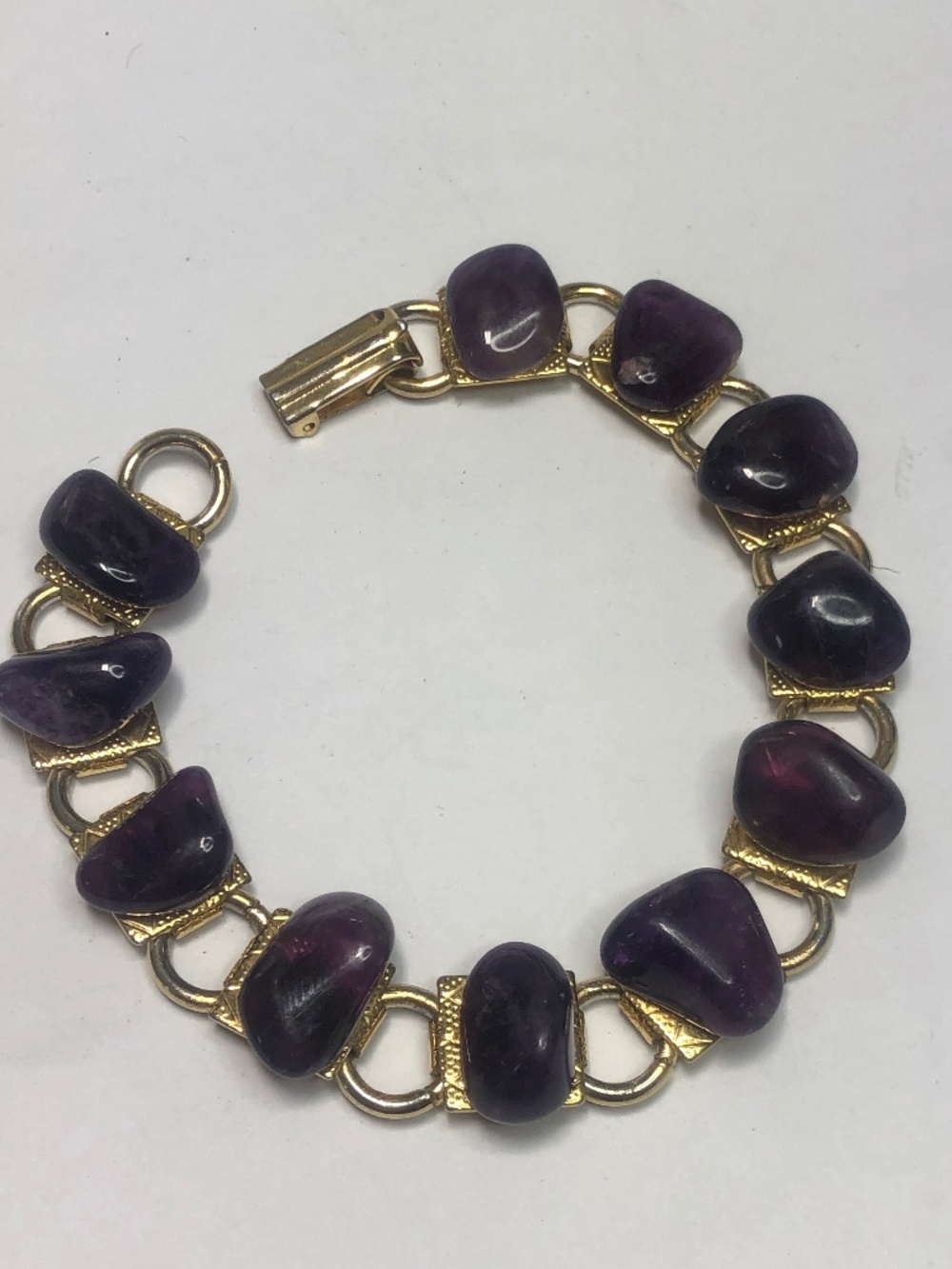 Vintage Amethyst stone link bracelet gold tone